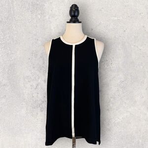 Madewell Crepe Canal Tank Top Black White Trim Sleeveless Blouse, Size S